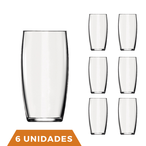 Jogo 6 Copos Chiques 465ml Aruba Drinks Vidro Agua e Suco