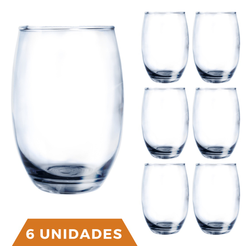 Jogo 6 Copos Vidro Grosso 410ml Grande Resistente Água Suco