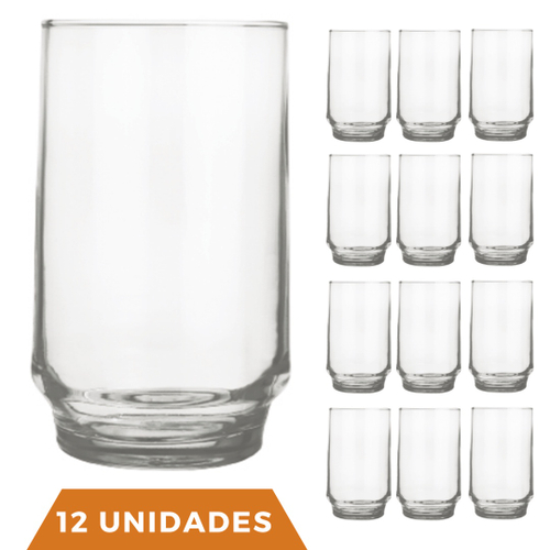 Jogo 12 Copos Vidro Grosso Transparente 340Ml Suco Água no Shoptime