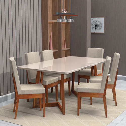 Conjunto De Mesa Madeira Maciça Com 6 Cadeiras União - Mel