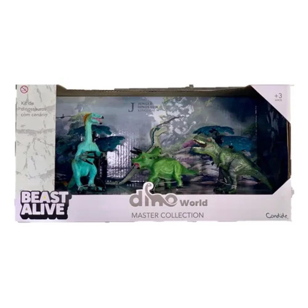 Kit De Dinossauros Com Cenario Dino World Master Beast Alive - Verde CANDIDE