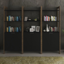 Menor preço em Conjunto 3 Estantes para Livros az Biblioteca 6 Portas Premium Espresso Móveis Preto/Nogal
