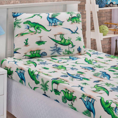 Jogo de Cama Infantil Menino Estampado Dinossauro 3 Peças Tecido Microfibra