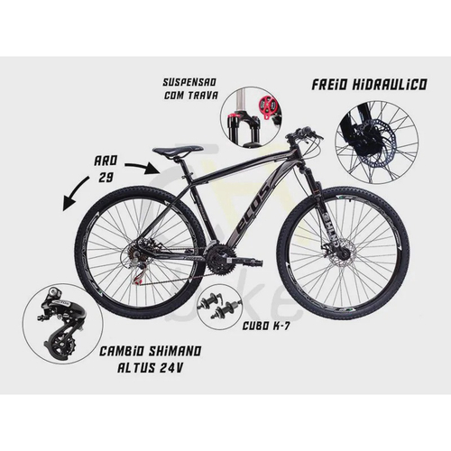 Bicicleta Aro 29 Alfameq ATX 27v Hidráulico K7 e Trava Preto com