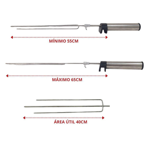 Espeto Giratório A Pilha Inox Regulável 50 A 65cm Churrasco