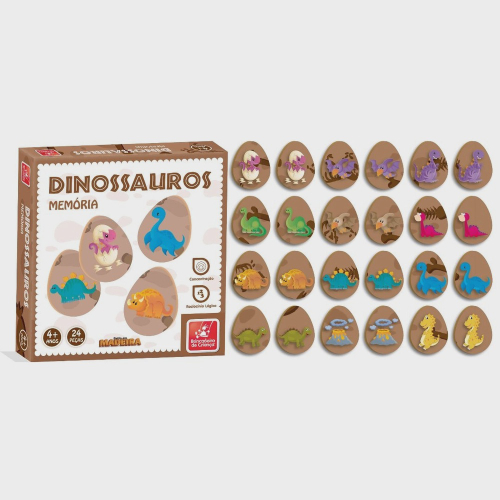 Jogo da Memória Educativo Dinossauro Madeira 24 Peças Infantil