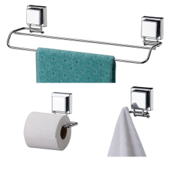 Kit Banheiro Porta Toalha Duplo Suporte Papel Higiênico Gancho Cabide Duplo Inox Ventosa - Future Menor preço em Kit Banheiro Porta Toalha Duplo Suporte Papel Higiênico Gancho Cabide Duplo Inox Ventosa - Future