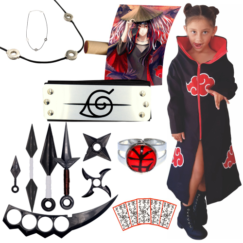 Manto Akatsuki Com Máscara Tobi + 2 Colares E Anel