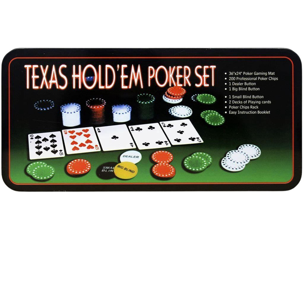 Brinquedo Jogo Texas Poker Set Lata com 200 fichas e 2 Baralhos