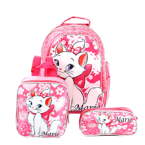 Mochila Escolar Infantil Gata Marie Costas Lancheira+Estojo