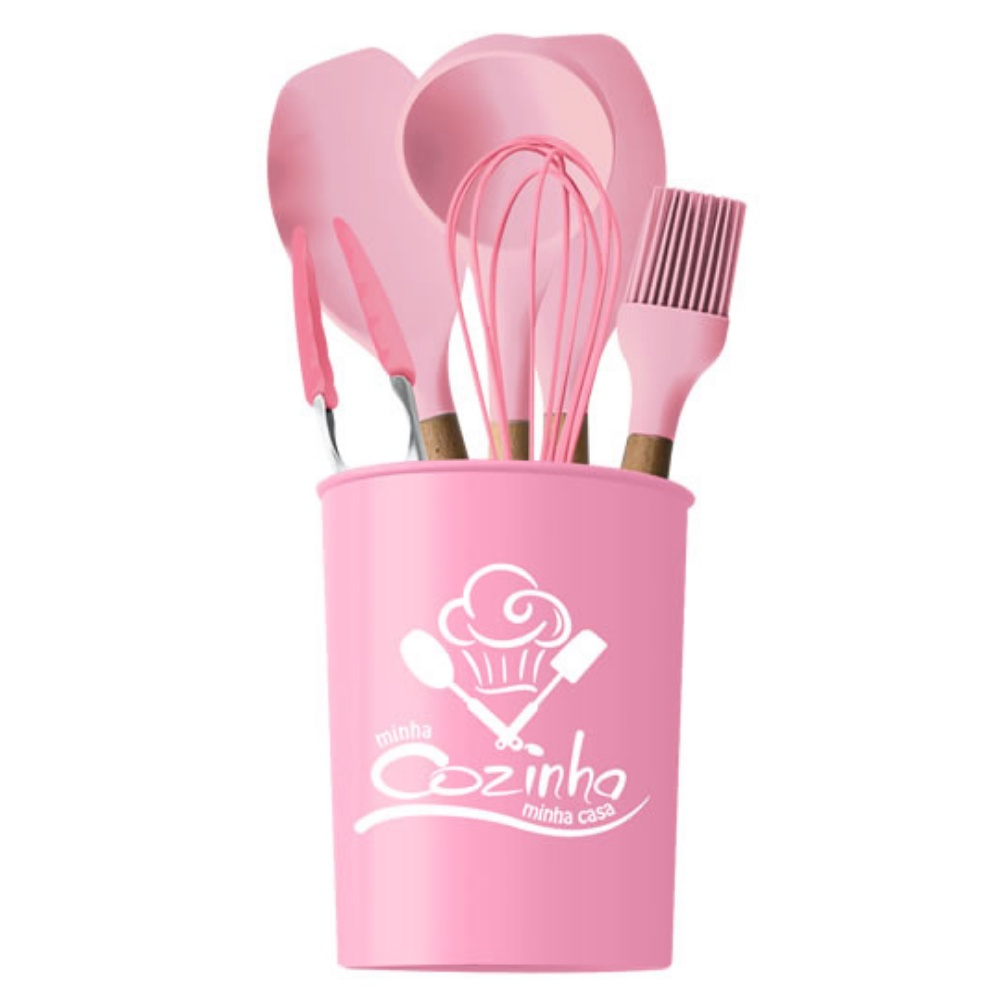 Kit Jogo de Cozinha Rosa 7 Utensílios de Silicone Pote Inox na Americanas  Empresas