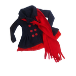 Casaco Tipo Sobretudo Preto Infantil Com Botões Inverno Frio + Cachecol Vermelho Super Luxo