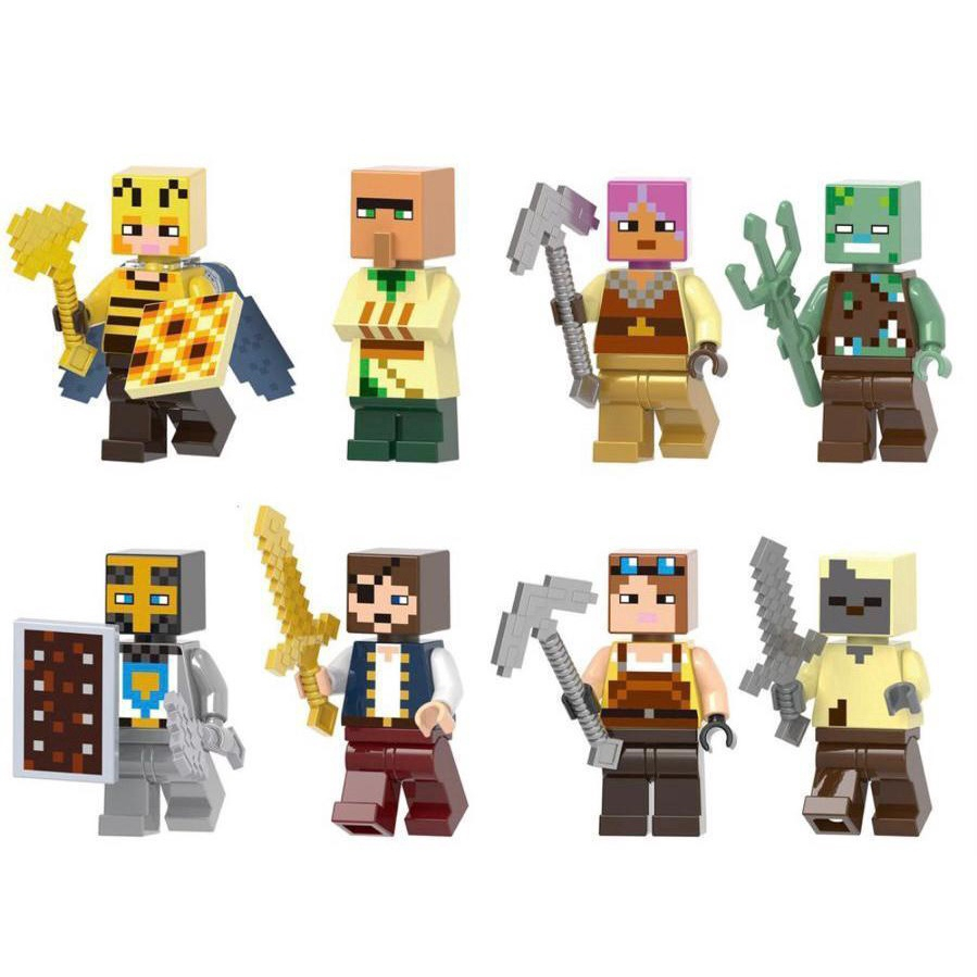 Kit 8 Bonecos Minifigure Blocos De Montar Player'S Minecraft