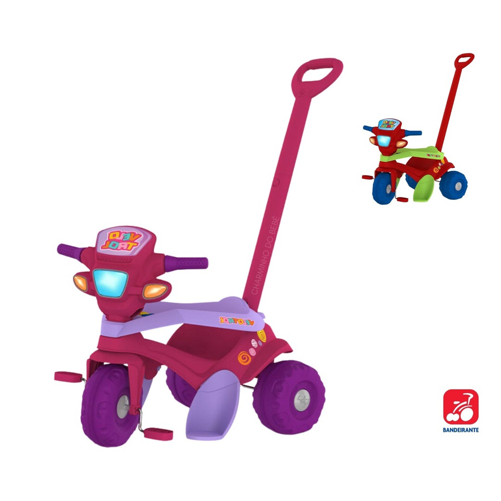 Triciclo Infantil com Haste Empurrador Pedal Motoca Velotrol 2 em