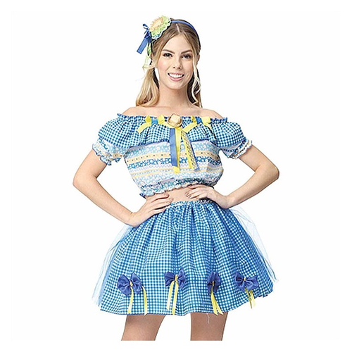 Fantasia Conjunto Festa Junina Caipira Xadrez Saia E Blusa