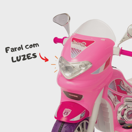 Moto Eletrica Infantil Sprint Turbo Biemme Rosa Pink 12V Capacete - Maçã  Verde Baby