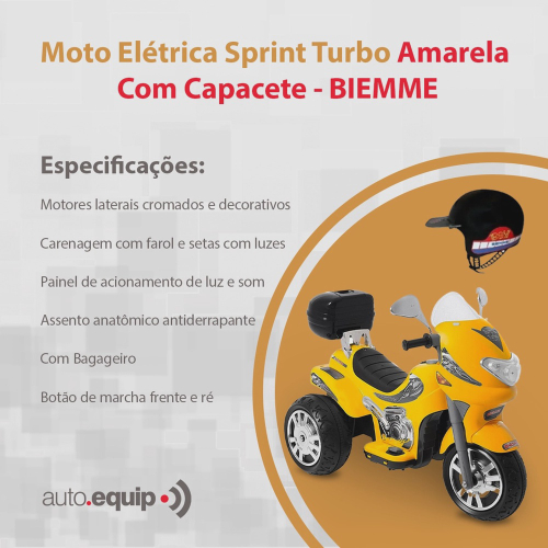 Moto Eletrica Biemme Sprint Turbo 12V Capacete Preta Girl - Maçã Verde Baby