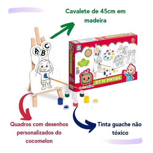 Kit Pintura Infantil Cocomelon C/cavalete 4 Telas 0514- Nig