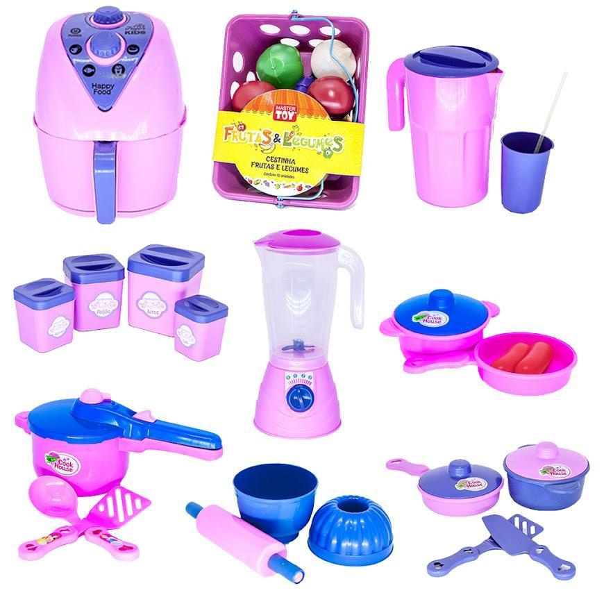 Kit Cozinha Pote Comida Jantar Ar Fryer Mercado Menina 45pç