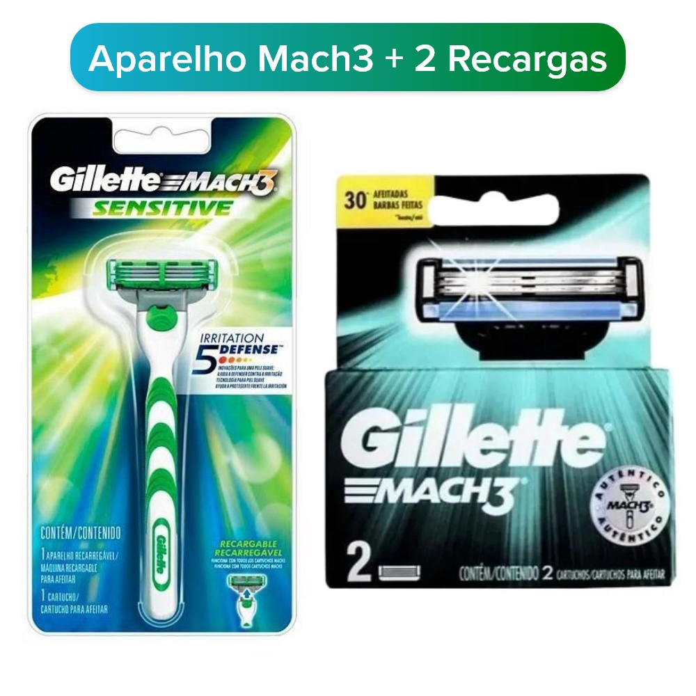 Aparelho de Barbear Gillette Mach 3 Sensitive + refis Gillette Mach3 ...