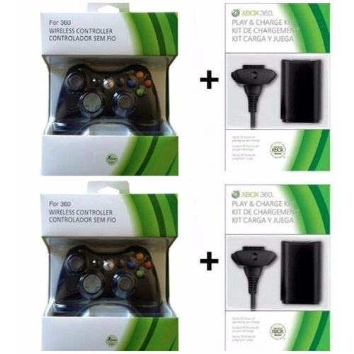 Kit 2 Controle Xbox 360 Wireless Sem Fio + 2 Bateria Cabo Usb em Promoção  na Americanas