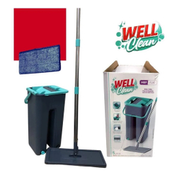 Menor preço em Mop Flat Multiuso Balde Duplo 5L e Esfregão Microfibra cinza - Well Clean