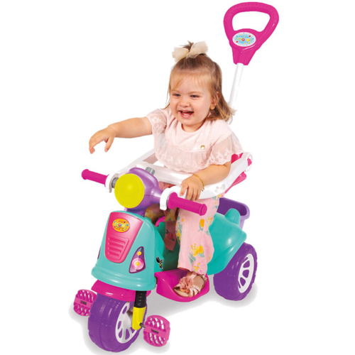 Triciclo Infantil Meninas Gatinha Som Luz 2 Em 1 Com Pedal