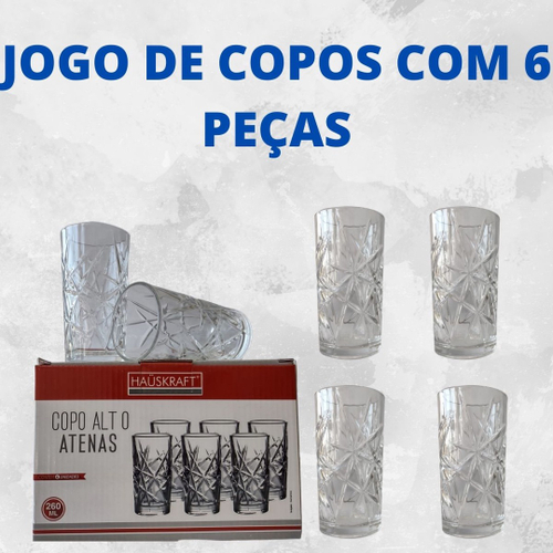 Jogo 6 Copos Vidro Grosso 260m Suco Cerveja Drink