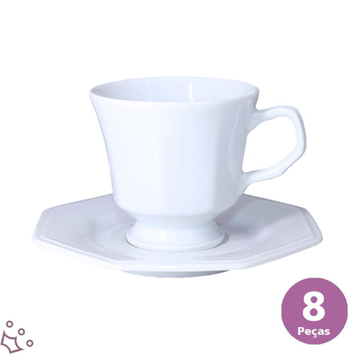 Jogo com 8 xícaras de chá empilhável 220 ml Oxford porcelana branca e 8  píres Original