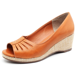 Sapato Anabela Peep Toe Feminino Couro Salto Baixo Sola Leve Bico Aberto Linha Conforto Menor preço em Sapato Anabela Peep Toe Feminino Couro Salto Baixo Sola Leve Bico Aberto Linha Conforto