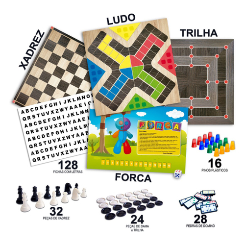 Kit de Jogos Dominó Xadrez e Damas - Shop Macrozao