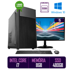 Menor preço em Computador Pc Cpu Completo Intel Core I7 8gb Ssd 480gb Dvd Kit Monitor 15 Led Hdmi Bestcorp