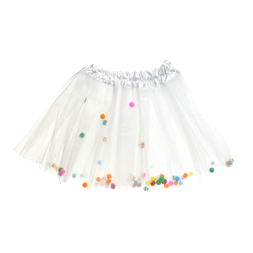 Saia Tutu Tule Infantil Carnaval Branco Bolinhas Colorida em