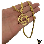 Corrente Friso 6Mm + Pingente Estrela Davi - Banhado A Ouro