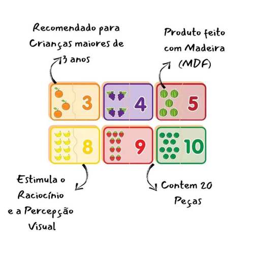 Jogo Aprendendo Números 1 Ao 10 Quebra Cabeça 20 Peças Madeira Educativo  Pedagógico Nig Brinquedos