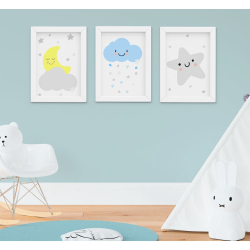 Quadro Infantil Menino Chuva De Amor Kit 3 Peças Menor preço em Quadro Infantil Menino Chuva De Amor Kit 3 Peças