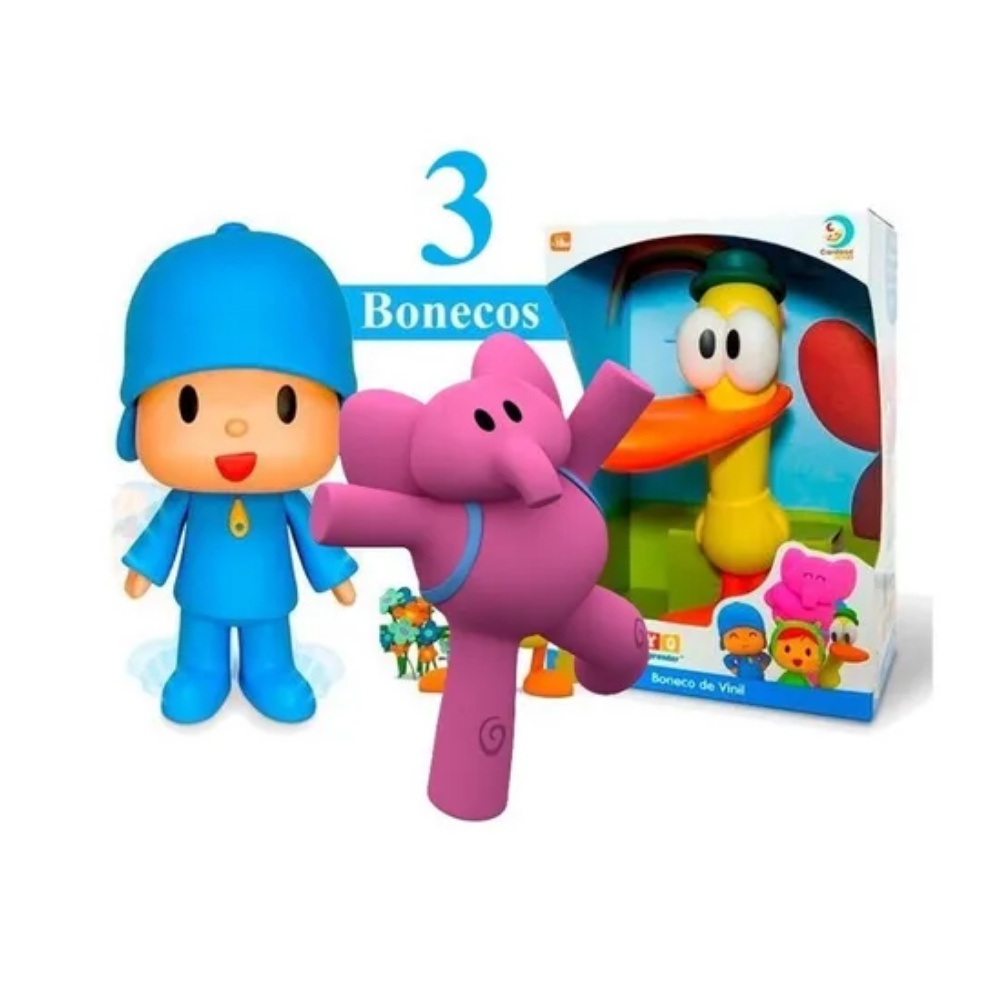 Kit 3 Bonecos De Vinil Turma Pocoyo 28cm Pocoyo Pato Elly | Submarino