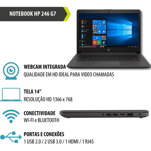 Notebook Hp 246 G7 I51035g1 8gb 256gb 14 Win10 Home em Promoção