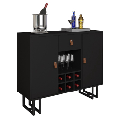 Adega Buffet/Aparador estilo industrial 2 portas 1 gaveta puxador em couro estilo europeu Menor preço em Adega Buffet/Aparador estilo industrial 2 portas 1 gaveta puxador em couro estilo europeu