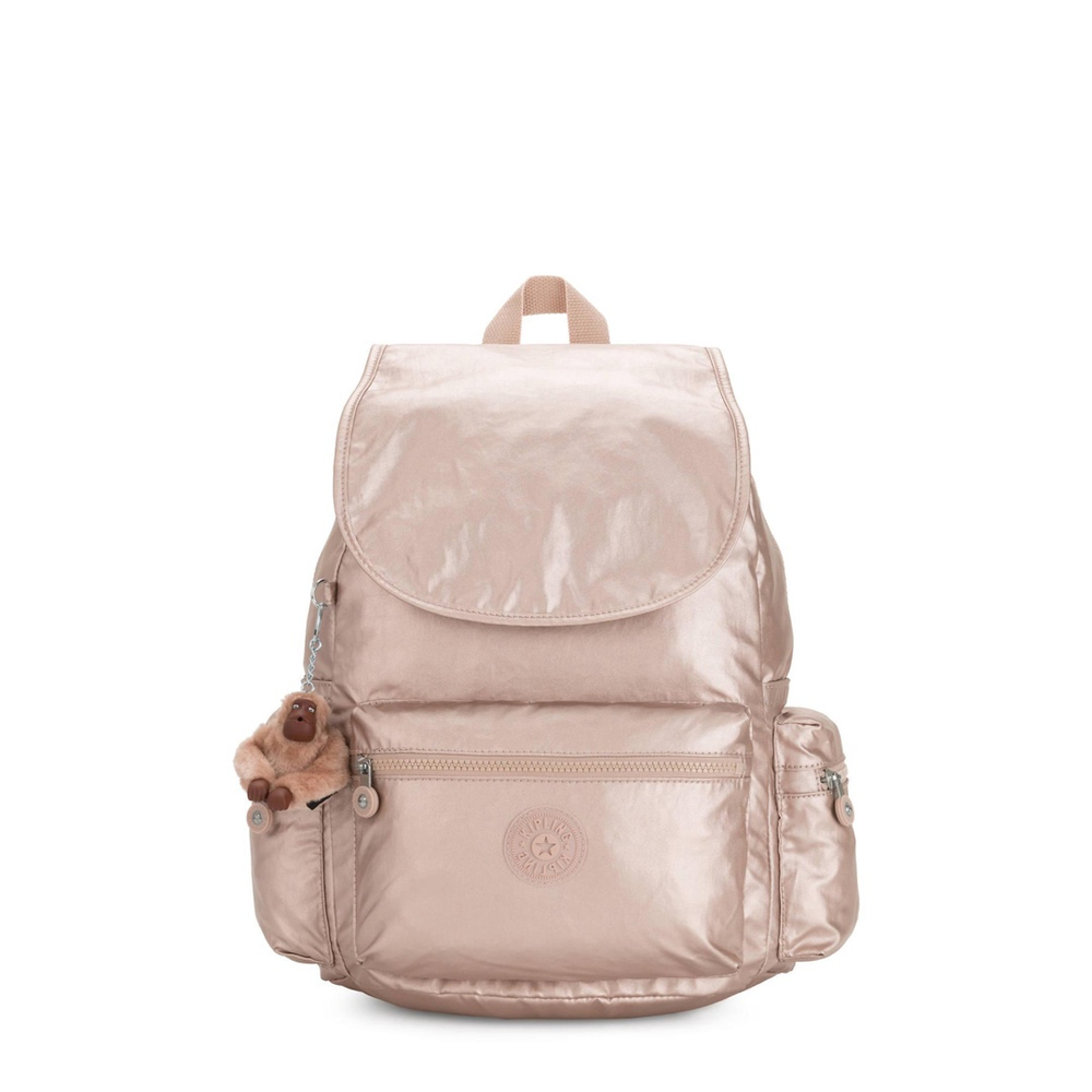 Mochila Kipling EzraQuartz Metallic Champanhe no Shoptime
