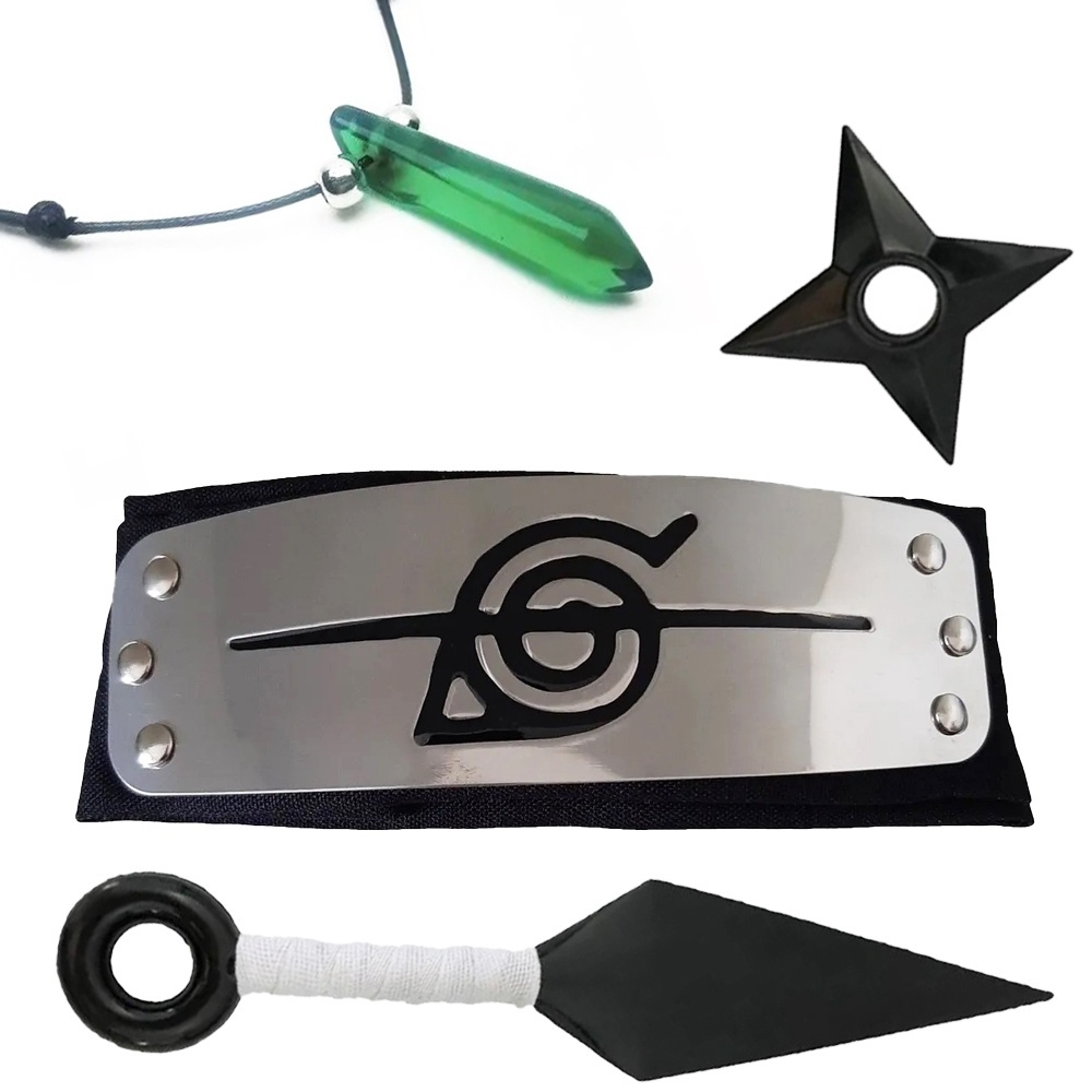 Kit Bandana Naruto aldeia da folha Renagado, Kunai, Shuriken Minato e Colar  Ajustável Akatsuki no Shoptime