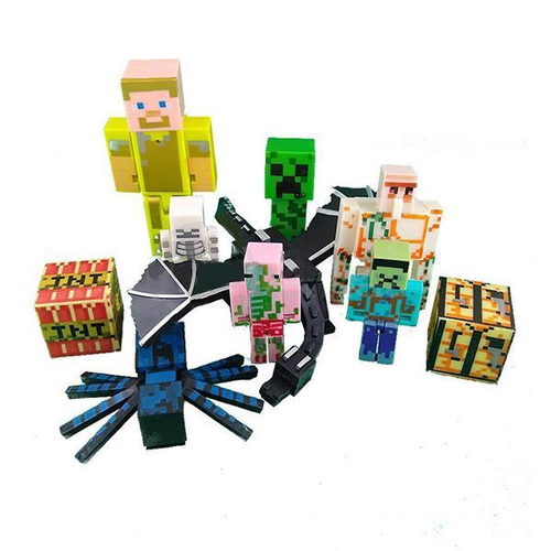 Kit Cartelado Conj. Minecraft 2 Bonecos + 1 Bloco + 1 Vaca + 1 Espada  Minecraft 31cm