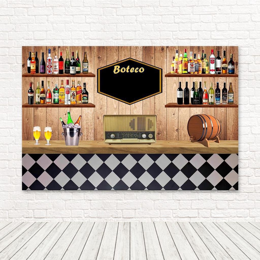 Painel Reto Tecido Festa Boteco Bar Xadrez 3d 2x1,5m