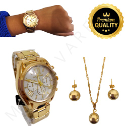 Kit Relógio Feminino Dourado + Bateria Extra Inclusa + Colar e Brinco Presente Namorados Mulheres Menor preço em Kit Relógio Feminino Dourado + Bateria Extra Inclusa + Colar e Brinco Presente Namorados Mulheres