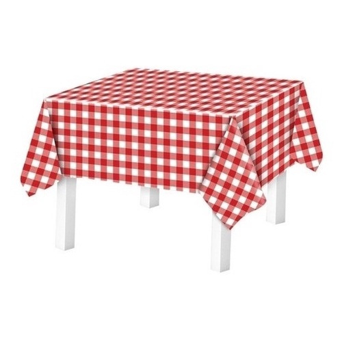 Toalha De Mesa Retangular Xadrez Vermelho Babado 160m