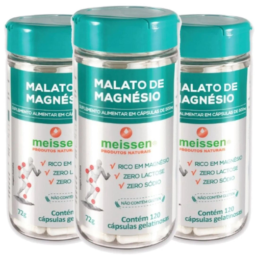 Kit 3 Magnésio Dimalato (Malato De Magnésio) Meissen - 360 Capsulas ...