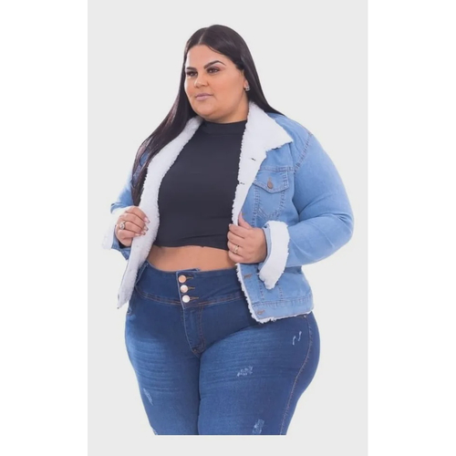 Jaqueta jeans feminina plus size best sale mercado livre