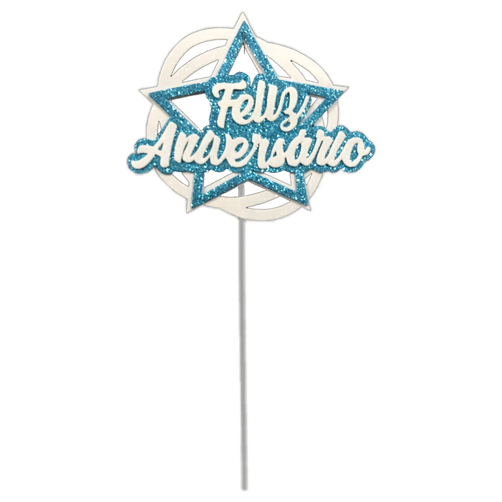 Topo de Bolo Feliz Aniversário Estrela Azul Piffer