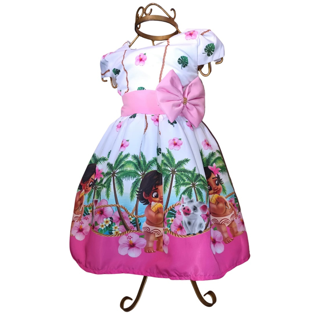 Vestido moana baby com manga 1 2 4 6 anos infantil