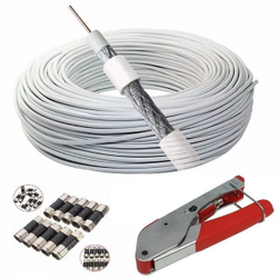 Cabo Coaxial Rg6 95% Malha 50mts + conector 10 Rg6 + Alicate Menor preço em Cabo Coaxial Rg6 95% Malha 50mts + conector 10 Rg6 + Alicate